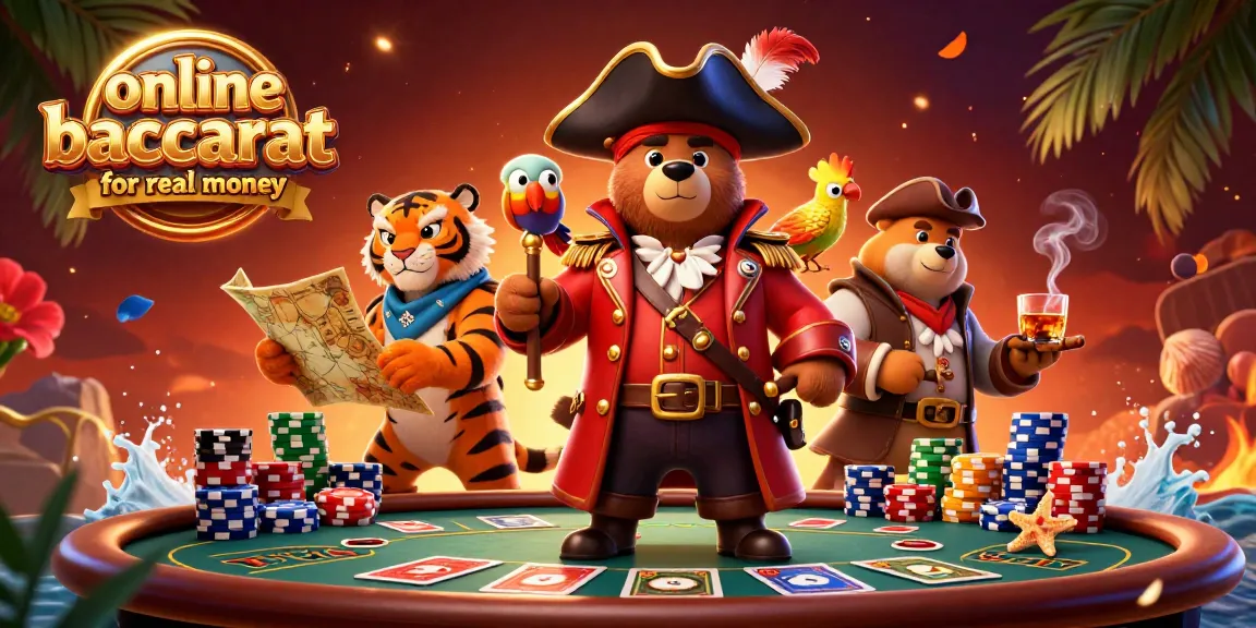 Engage in online baccarat for real money surrounded by vibrant casino characters and colorful game elements.