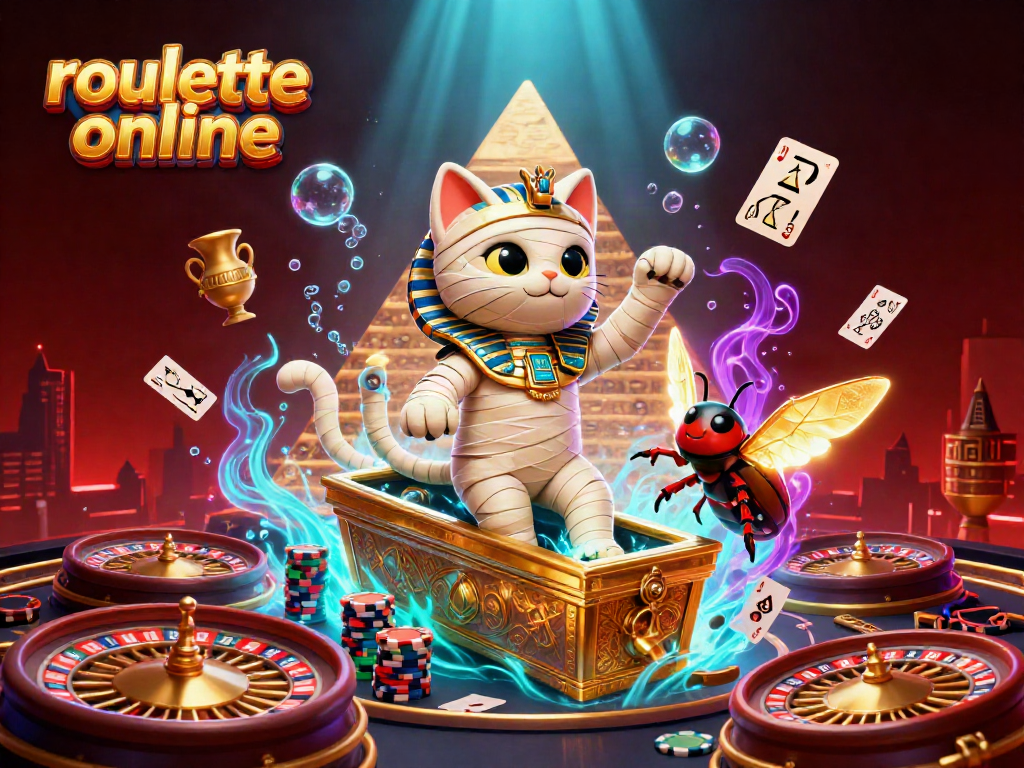 Play roullete online with vibrant casino scenes featuring fun characters and lively elements.