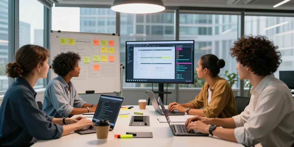 Team collaboration in a modern workspace at WPS Official Website, showcasing software development innovation